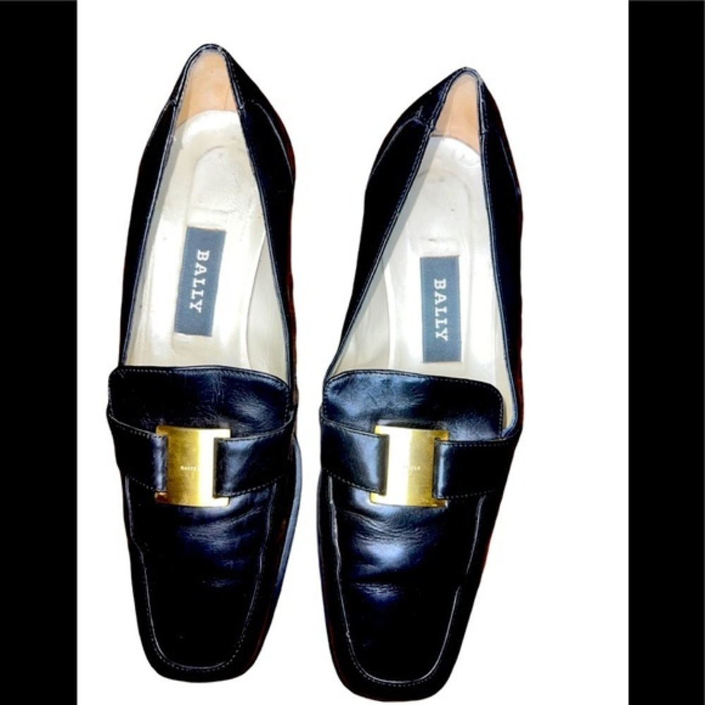 BALLY  Cerota U Leather Loafer Shoes Vintage Black leather loafers w heel size 6